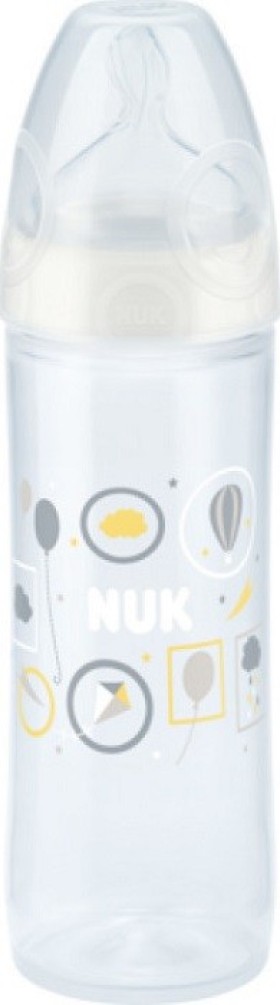 Nuk New Classic Μπιμπερό Πλαστικό με Θηλή Σιλικόνης Γκρι Μπαλόνια-Αερόστατα 6-18m 250ml