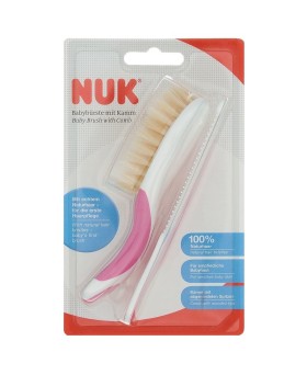 Nuk Baby Brush with Comb Σετ Βούρτσα από Φυσική Τρίχα & Χτένα Ροζ 2 τεμ