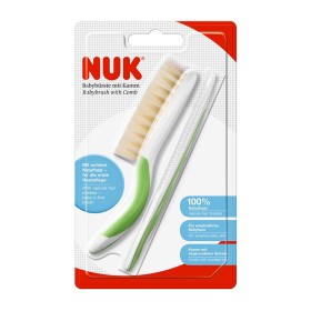 Nuk Baby Brush with Comb Σετ Βούρτσα από Φυσική Τρίχα & Χτένα Πράσινη 2 τεμ