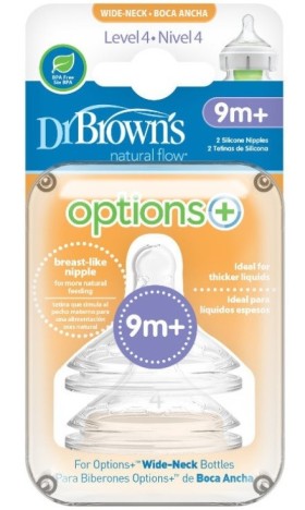 Dr. Browns Θηλές Για Μπιμπερό Options+ Με Φαρδύ Λαιμό 9m+ 2τμχ