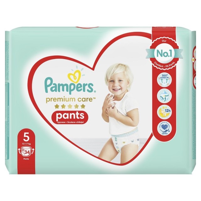 Pampers Premium Care Pants No 5 (12-17Kg) Βρεφικές Πάνες Βρακάκι 34τμχ