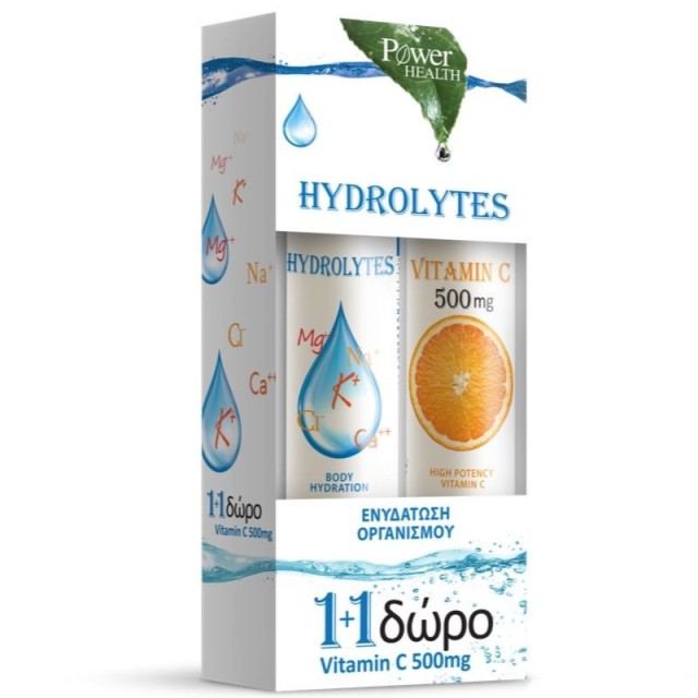 Power Health 1+1 Δώρο Hydrolytes & Vitamin C 500mg Ηλεκτρολύτες με Στέβια & Βιταμίνη C 2 x 20 Αναβράζοντα Δισκία