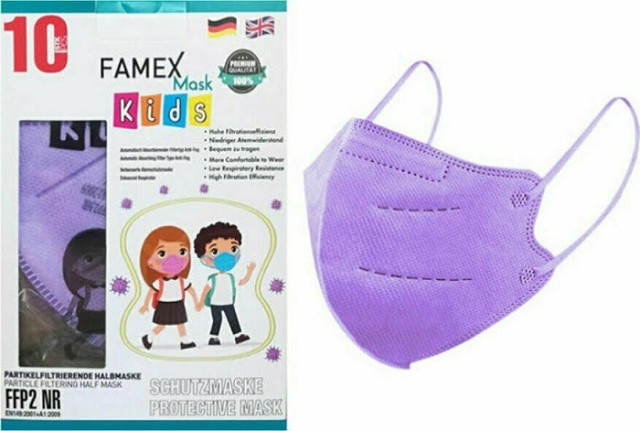 Famex Mask Kids FFP2 NR Παιδική Μάσκα Προστασίας Μωβ 10τμχ