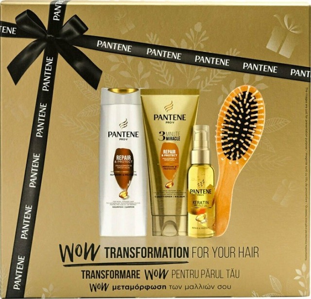 Pantene Pro-V WOW Transformation Set Repair & Protect Shampoo 250ml & 3Minute Miracle Conditioner 200ml & Keratin Oil 100ml