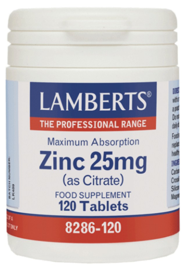 Lamberts Zinc 25mg Citrate Συμπλήρωμα Διατροφής με Ψευδάργυρο 120Tabs