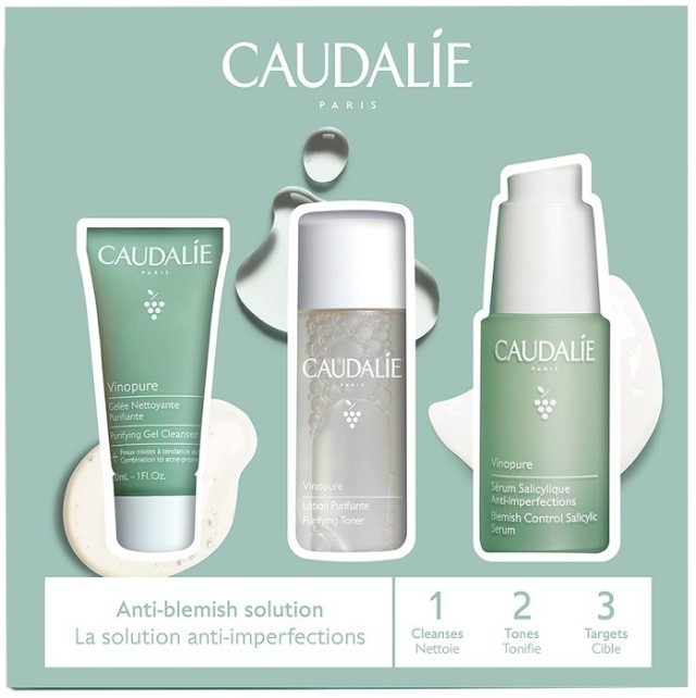 Caudalie Vinopure Promo Purifying Gel Cleanser 30ml & Purifying Toner 50ml & Blemish Control Salicylic Serum 30ml