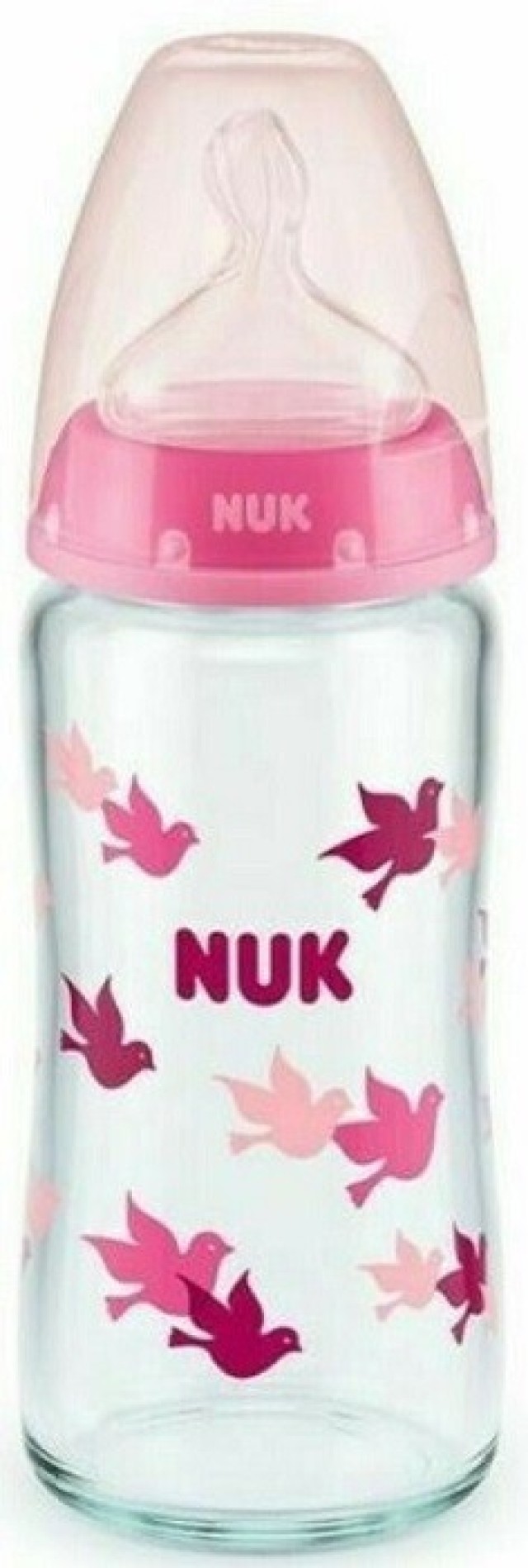 Nuk First Choice Plus Μπιμπερό Γυάλινο με Θηλή Σιλικόνης & Δείκτη Ελέγχου Θερμοκρασίας Ροζ 0-6m 240ml