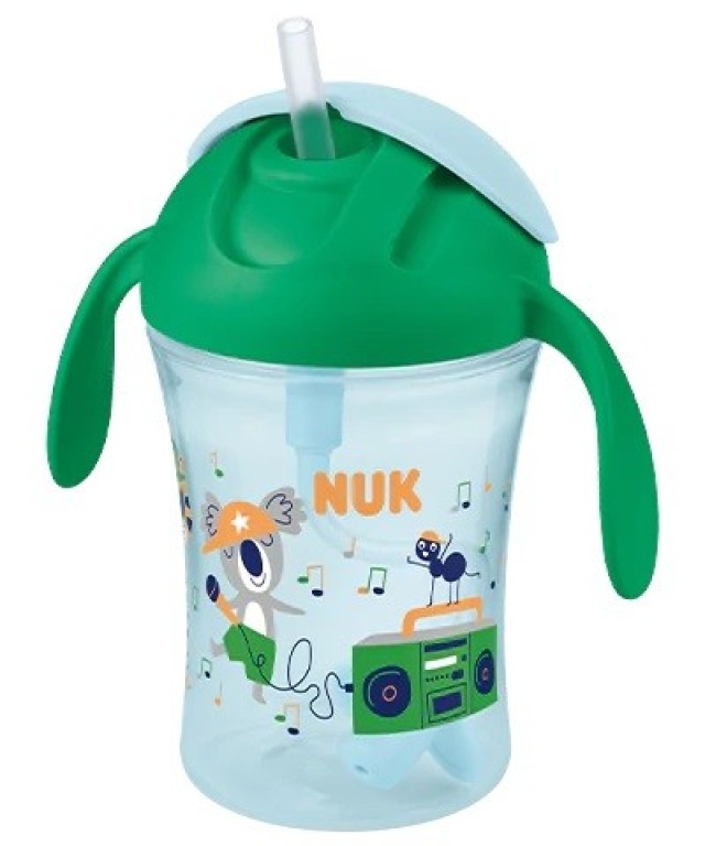 Nuk Motion Cup 8m+ Παιδικό Ποτηράκι Με Λαβές Και Μαλακό Καλαμάκι, Πράσινο 230ml