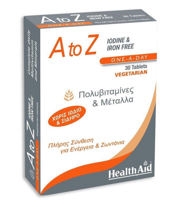 Health Aid A To Z Iodine & Iron Free Συμπλήρωμα Διατροφής Με Πολυβιταμίνες & Μέταλλα Χωρίς Ιώδιο & Σίδηρο 30tabs 30tabs