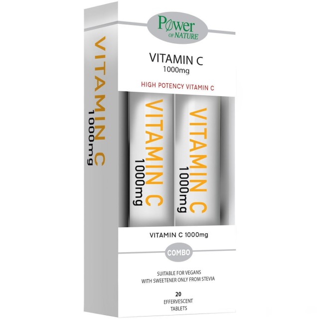 Power Health Vitamin C 1000mg με Γλυκαντικό από το Φυτό Στέβια 2x20 Αναβράζοντα Δισκία