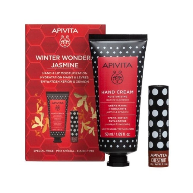 Apivita Winter Wonders Jasmine Κρέμα Χεριών με Γιασεμί 50ml και Lip Care Chestnut 4.4g