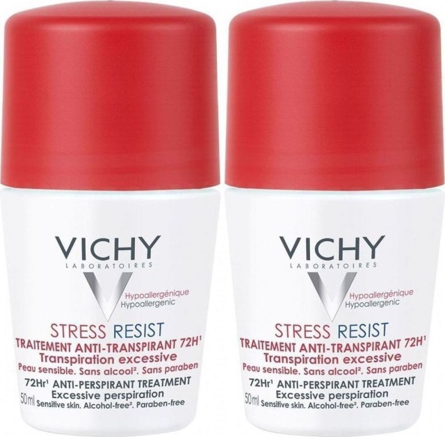 Vichy Stress Resist 72h Αποσμητικό Roll-On για Έντονη Εφίδρωση 2x50ml