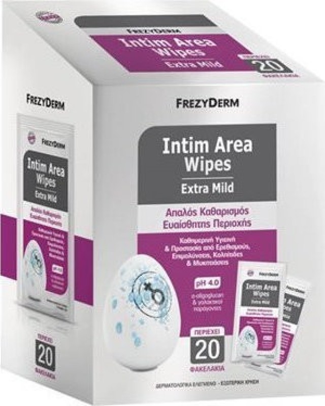 Frezyderm Intim Area Wipes pH4 Μαντηλάκια Καθαρισμού Ευαίσθητης Περιοχής 20τμχ