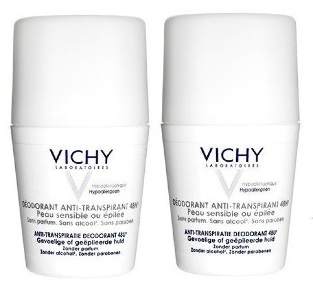 Vichy Anti-Transpirant Sensitive 48h Αποσμητικό Roll-On Κατά της Εφίδρωσης 2x50ml