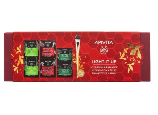 Apivita Light It Up Promo 3 Express Beauty Masks Αλόη + Ρόδι + Μάσκα Ματιών Ginkgo Biloba + ΔΩΡΟ Πινέλο Εφαρμογής Μάσκας Προσώπου