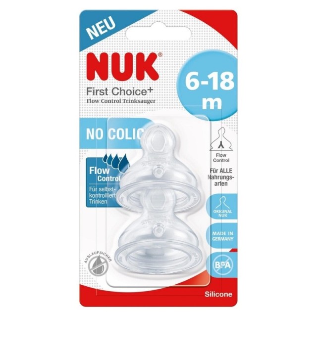 NUK First Choice+ Θηλή Σιλικόνης 6-18m Flow Control 2τμχ