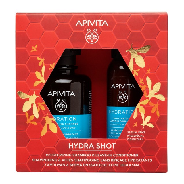 Apivita Πακέτο Ενυδάτωσης Μαλλιών Hydra shot Moisturising Shampoo 250ml+ Leave in Conditioner 100ml